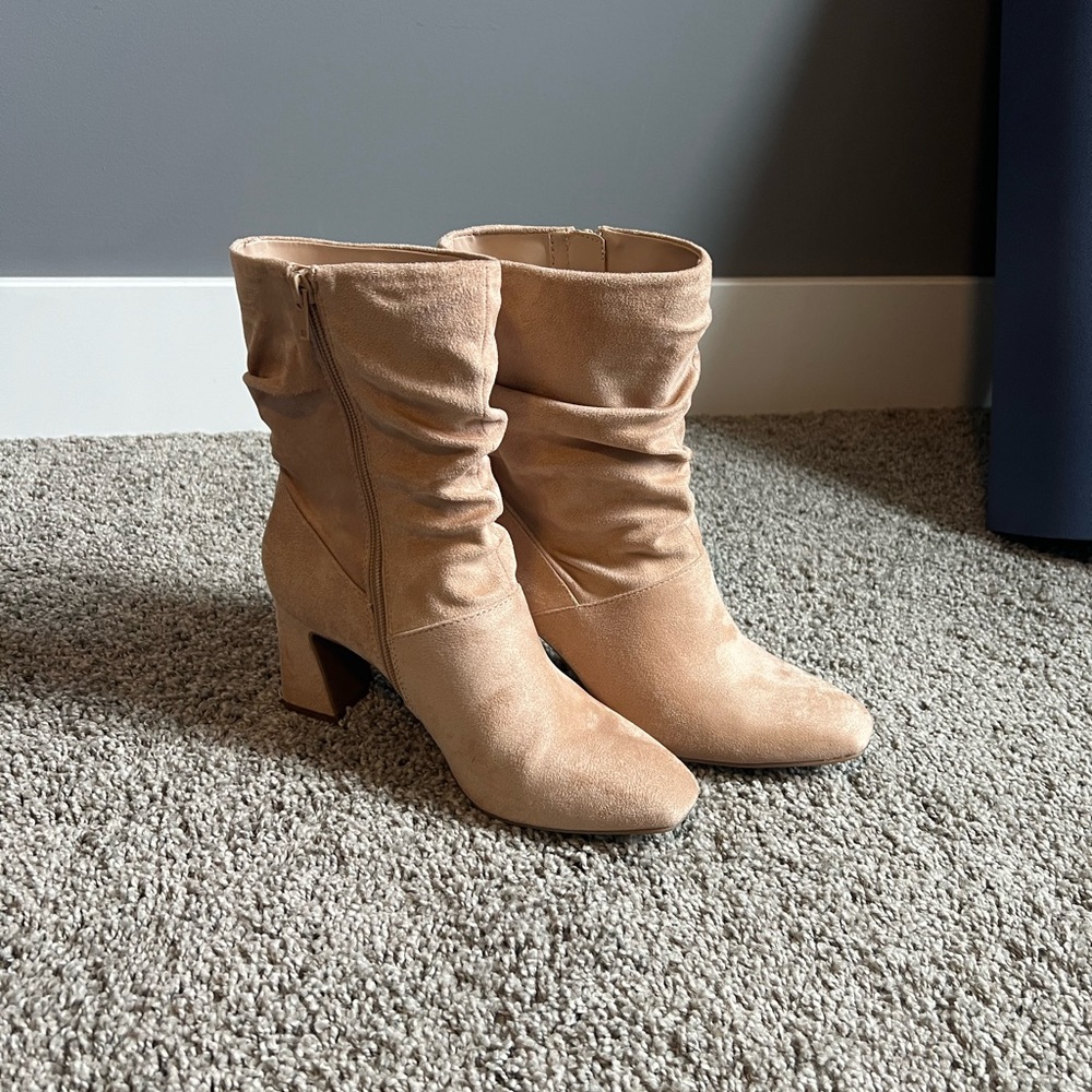 Brown mid calf boots, suede, size 8M